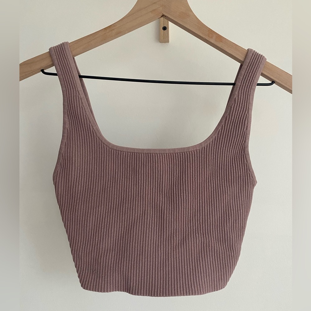 BABATON • Sculpt Knit Cropped Tank • Stone Taupe, XS
